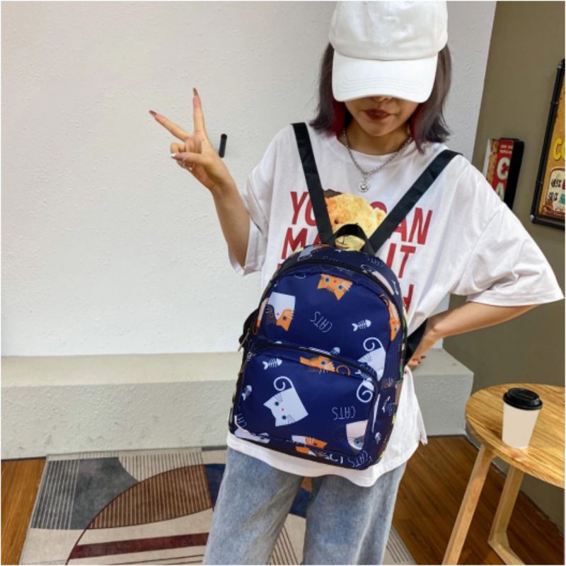 Shoulder bag Bas Wanita Motif Meow Ransel Wanita Baru Tas Punggung Tahan Air Tas Bahu Travel Ransel Sekolah Motif Lucu untuk Ransel Wanita Nilon Fashion Tas Sekolah Siswa untuk Remaja Perempuan Ransel Wanita Warna Polos Kualitas Tas Buku Travel Santai