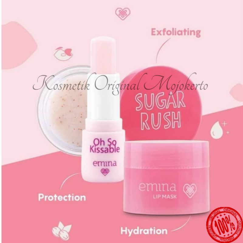 Emina Sugar Rush Lip Scrub | Emina Lip Mask | Emina Lip Balm | Perawatan Bibir Kering | Scrub Bibir