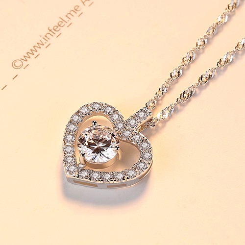 Kalung Rantai Silver s925 Liontin Hati Hias Zircon Untuk Wanita