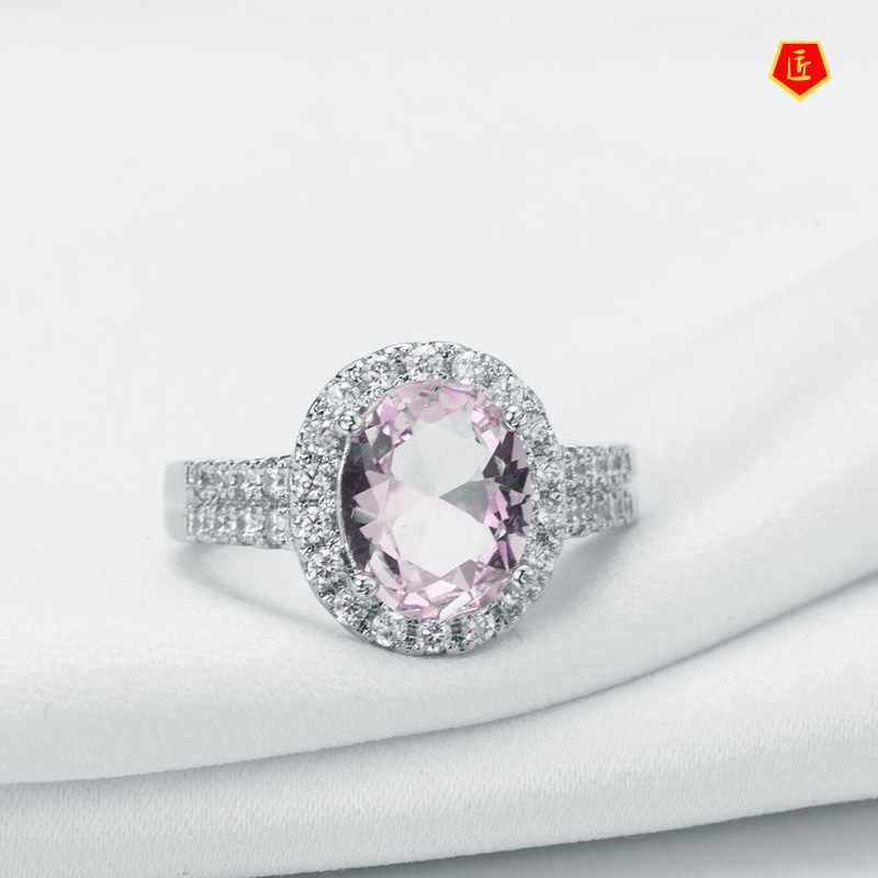 [Ready Stock]Pink Crystal Diamond-Studded Ring Simple Sweet Fashion