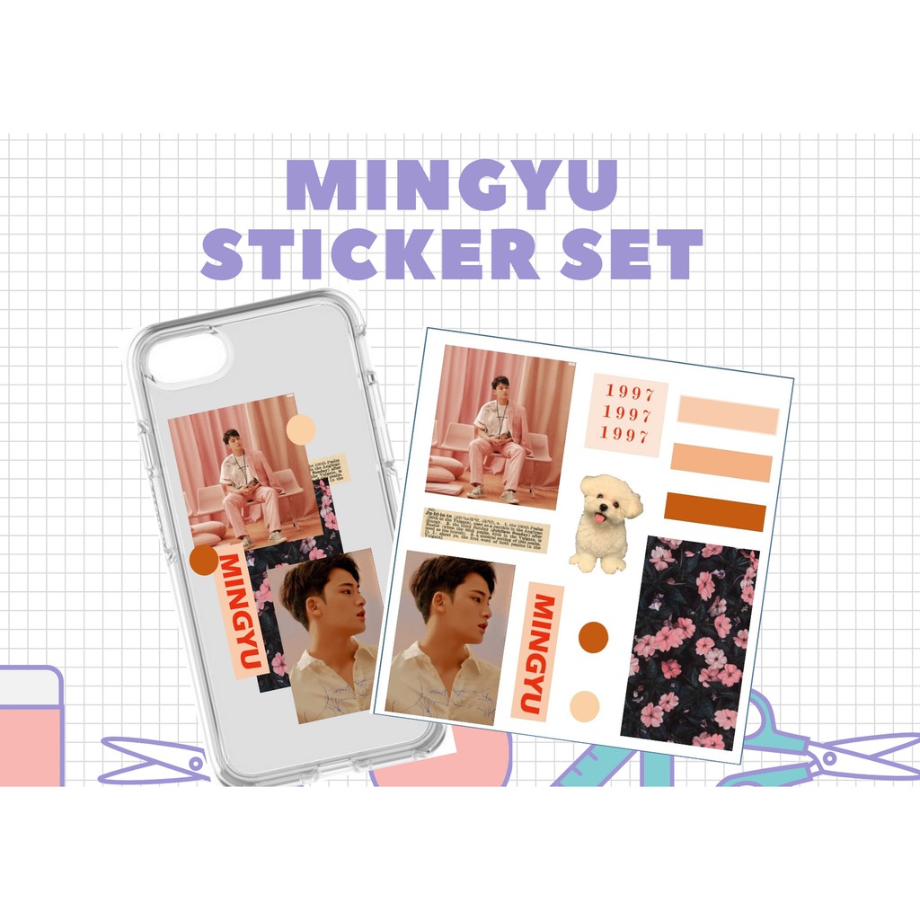 DIY sticker set  Seventeen Kpop Vintage Retro handmade Hp case korea Mingyu DK THE 8 aesthetic unik