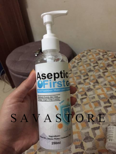 HANDSANITIZER GEL PUMP 250ML ASEPTIC FIRST GEL ANTIBACTERIAL LEMBUT DIKULIT - ECER GROSIR