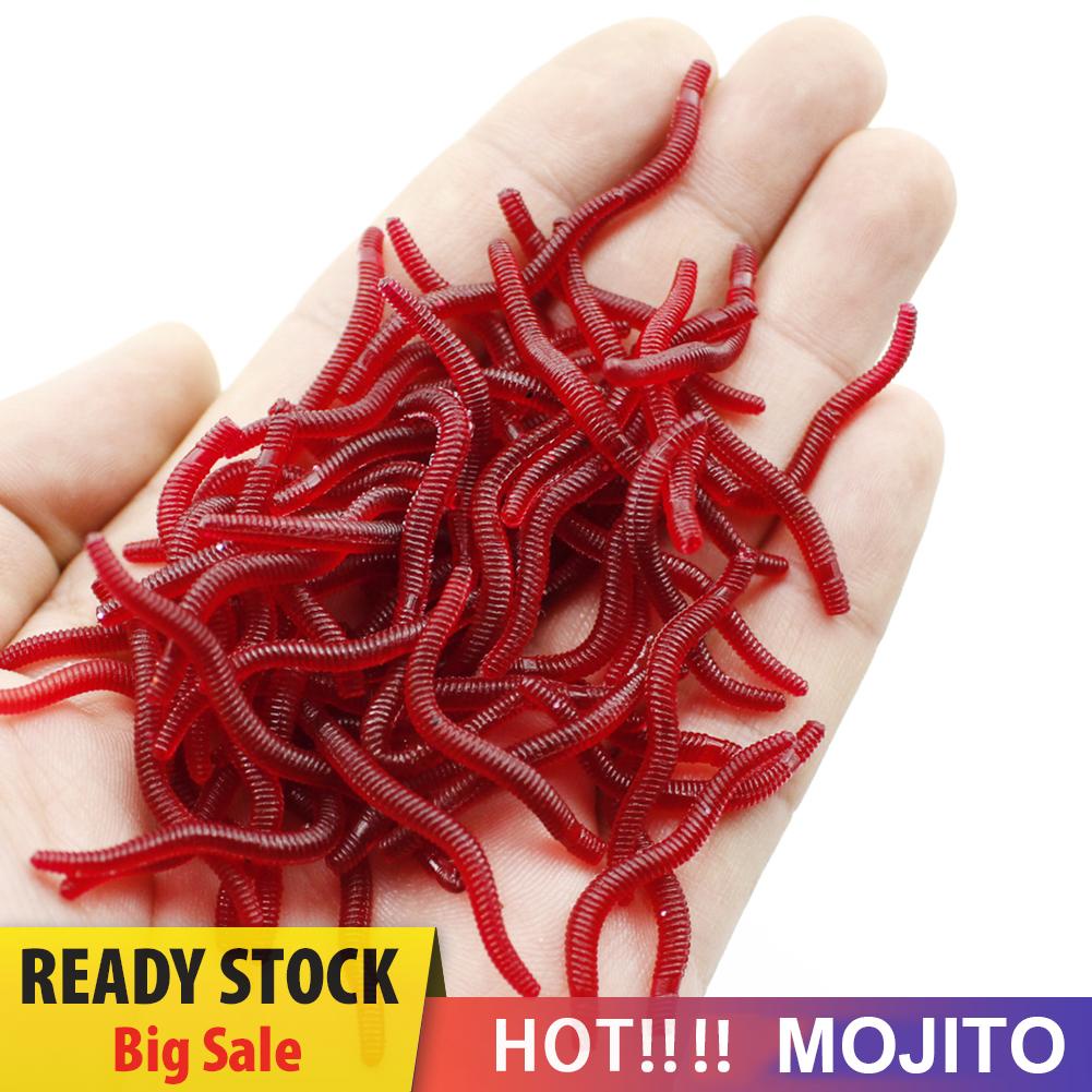 100 / 200 Pcs Umpan Pancing Soft Bait Bentuk Cacing Warna Merah Ukuran 3.5cm