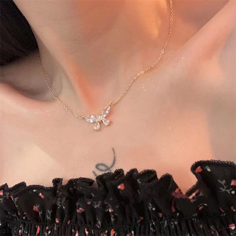 In profil tinggi gambar bermutu tinggi zircon busur kalung wanita online influencer pendek kalung 20