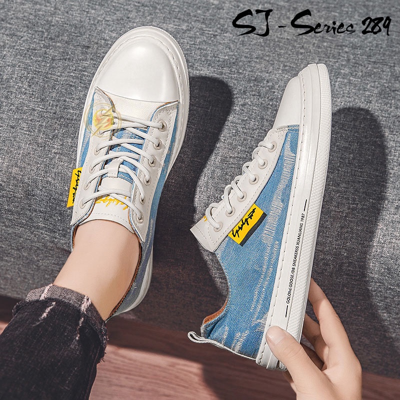 [NOOS] Sepatu Sneakers Pria Motif Jeans Keren dan Trendy Kualitas Import Premium -289 BIRU