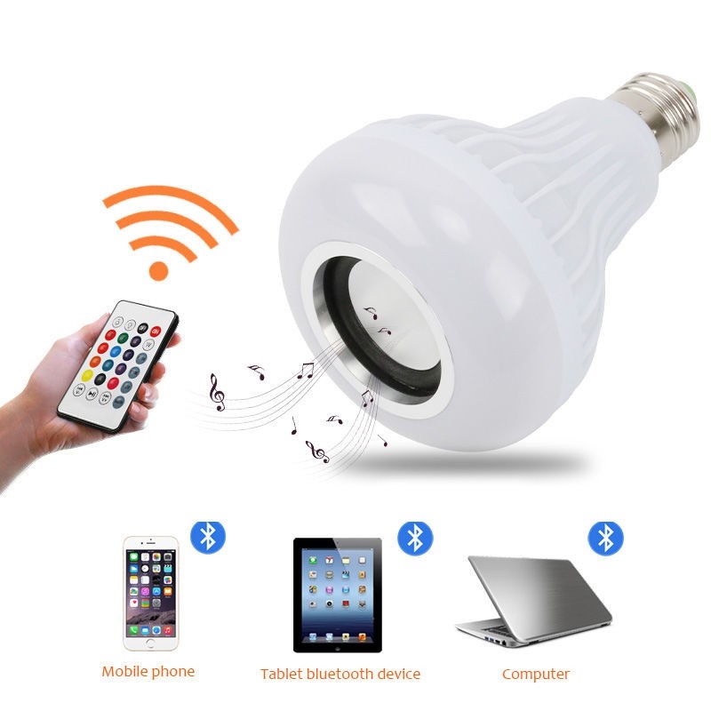 Speaker bluetooth wireless Lampu musik remote adaptor waran warni hias LED RGB bohlam speaker