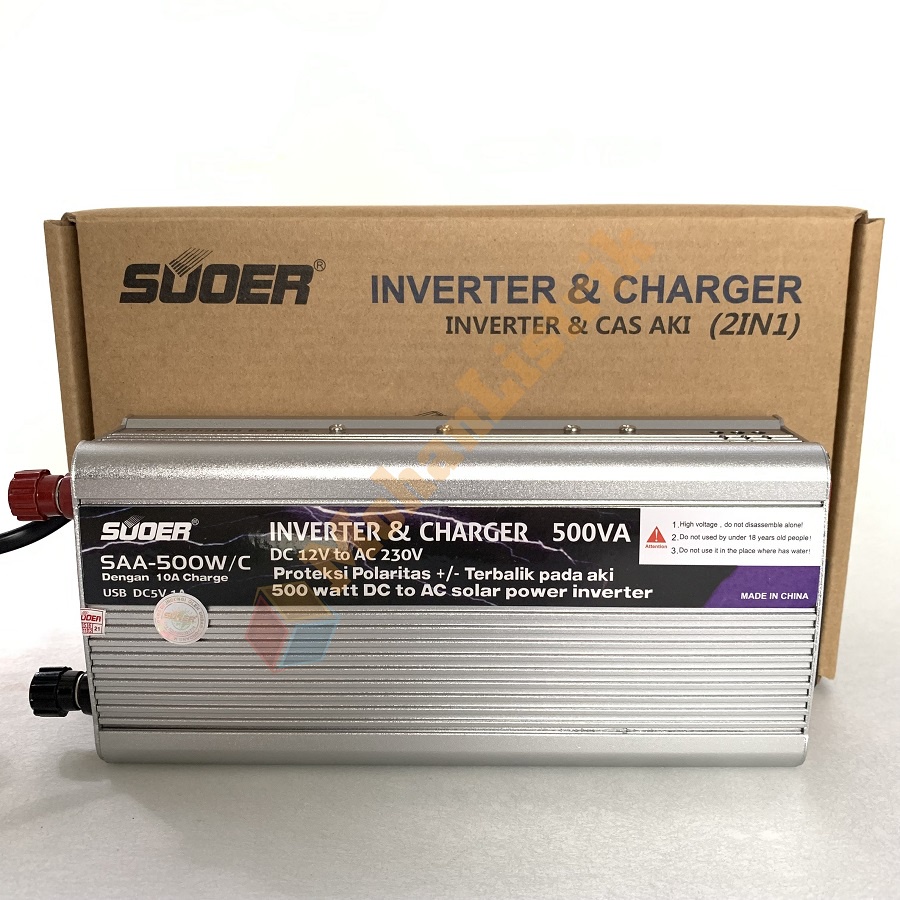 Power Inverter Suoer 500W + Charger Aki  10A 2In1 Inveter Charger Aki