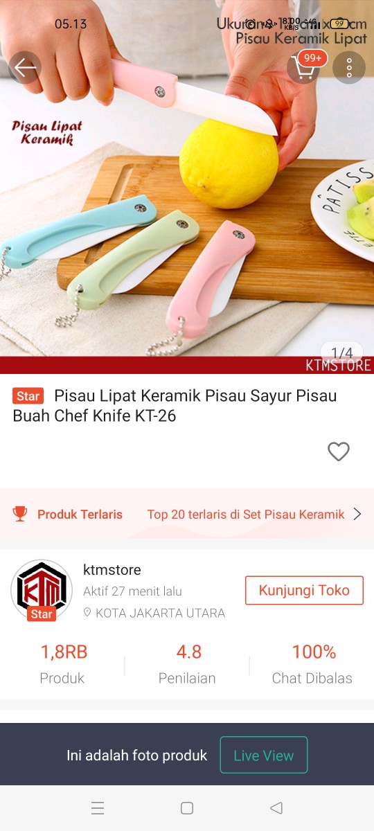 Pisau Lipat Keramik Pisau Sayur Pisau Buah Chef Knife Kt-26