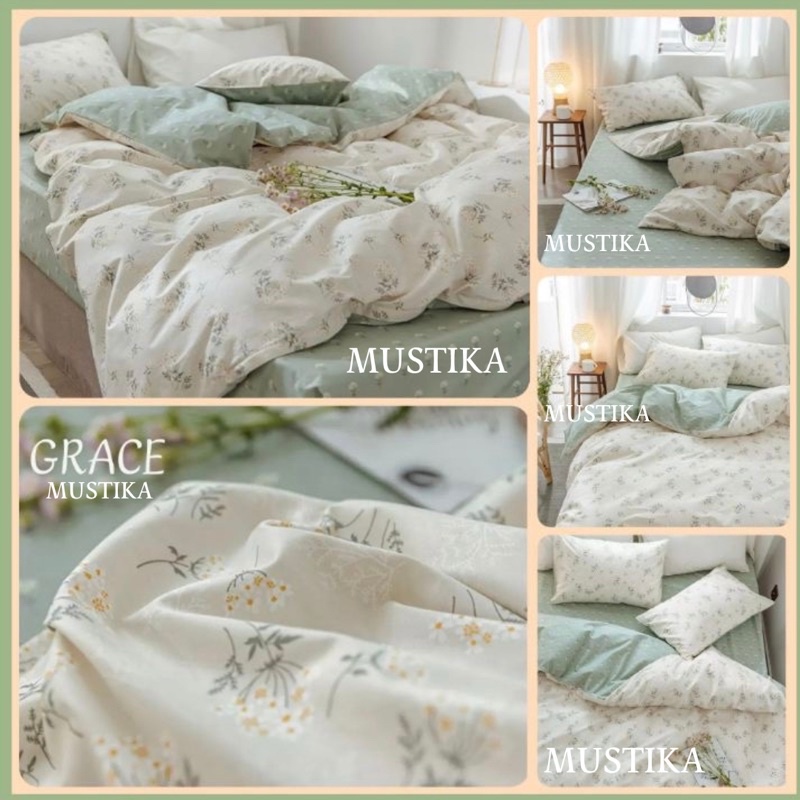 Mustika Bedcover Set Sprei Anti Geser Aesthetic Homemade Bahan Katun Cvc Premium Katun Lokal ESRA STAR