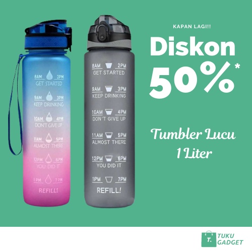 Botol Minum Lucu 1 Liter BPA Free Warna Warni Jadwal Drink Reminder