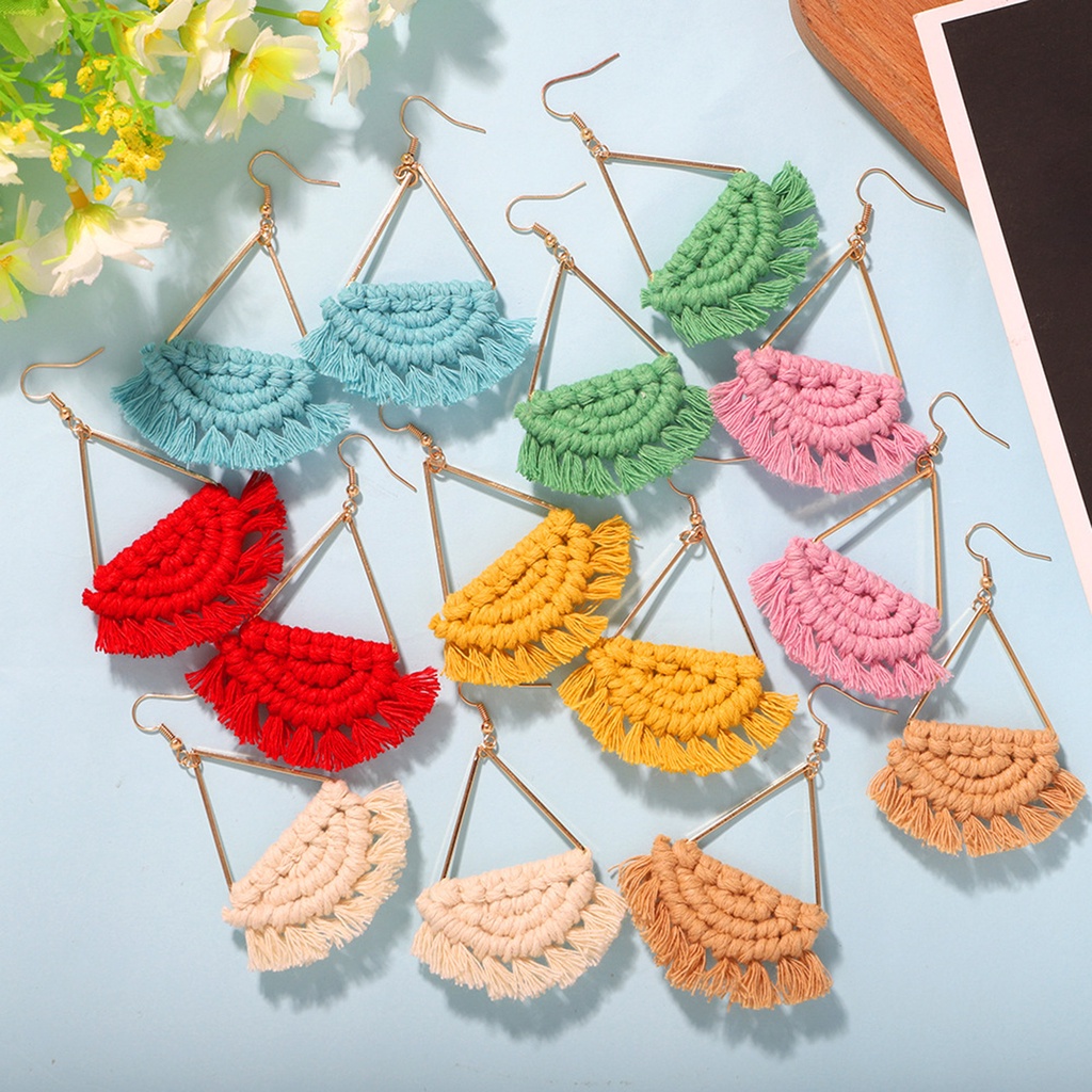 Hu Hu Hu Hu Hu Alat Bantu Pasang Kacamata♡ 1 Pasang Anting Kait Gantung Wanita Desain Setengah Lingkaran + Rumbai Kreatif Untuk Outdoor