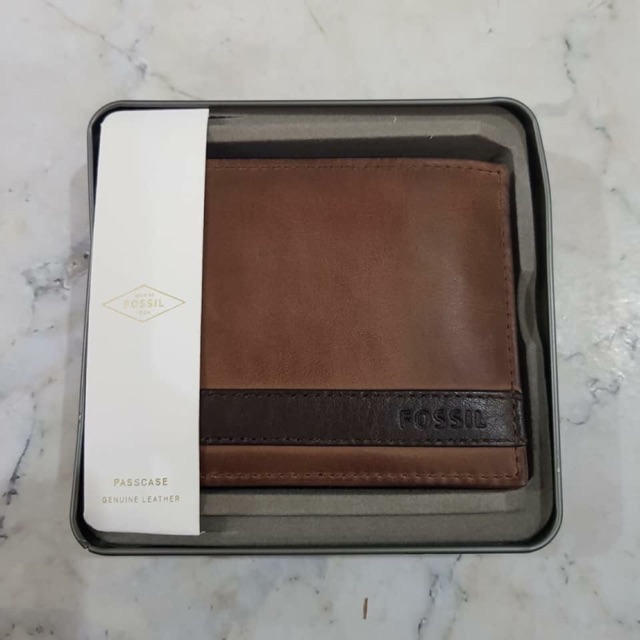 FOSSIL Quinn passcase wallet brown original dompet kulit pria laki