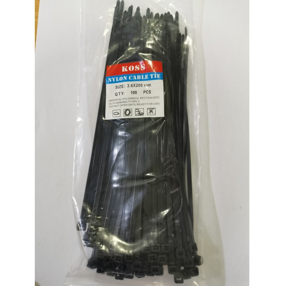 kabel Tis / Cable Ties 3.6 x 200 Putih Hitam