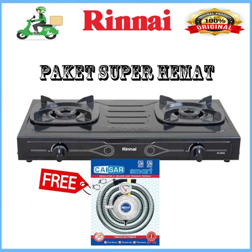 PAKET Kompor Gas RINNAI RI-202S Kompor Gas 2 Tungku Teflon FREE SELANG REGULATOR PROMO MANTAP