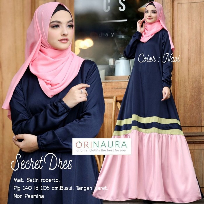 New Arrival Gamis Polos Satin Baju Muslim Wanita Modern Longdress SECRET Murah