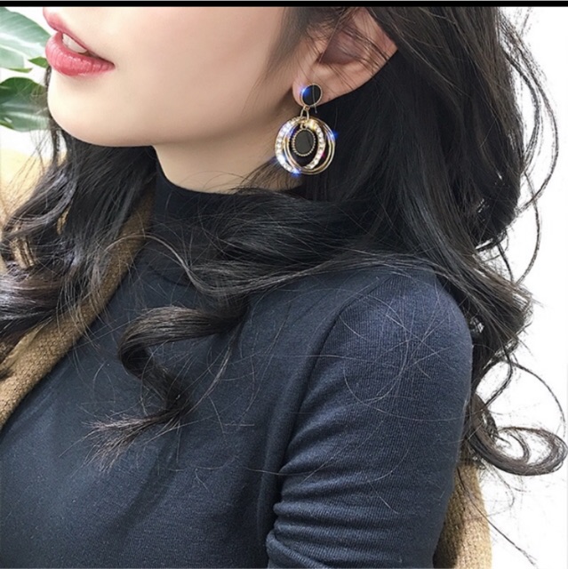 E208， 925 Perak Needle Multilayer Flash Berlian Logam Stud Earrings Korea