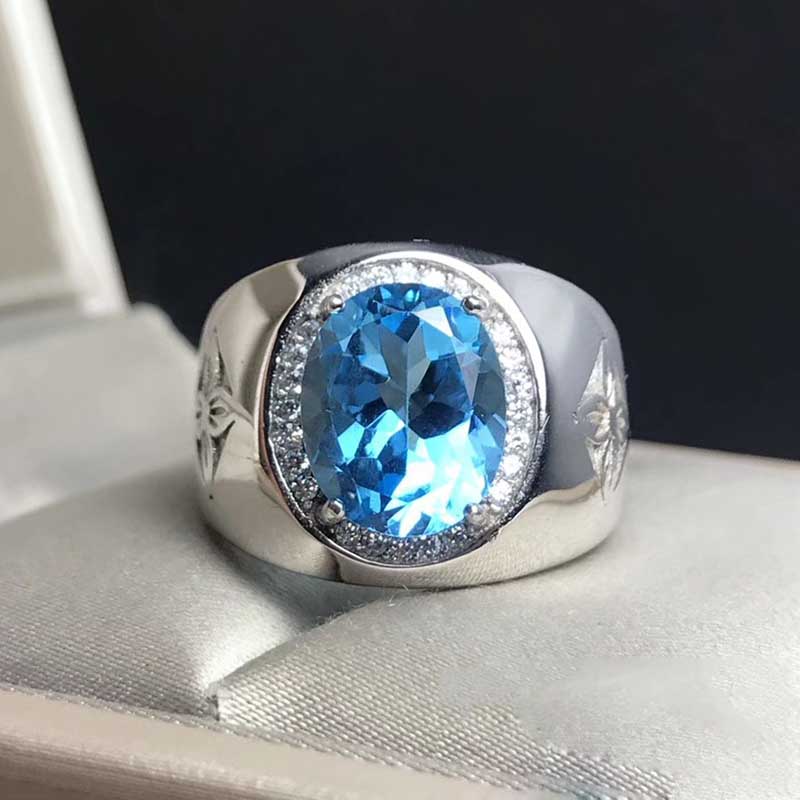 925 Perak Cincin Berlian Aquamarine Aksesoris Perhiasan Fashion Pria Titanium Crystal Rings