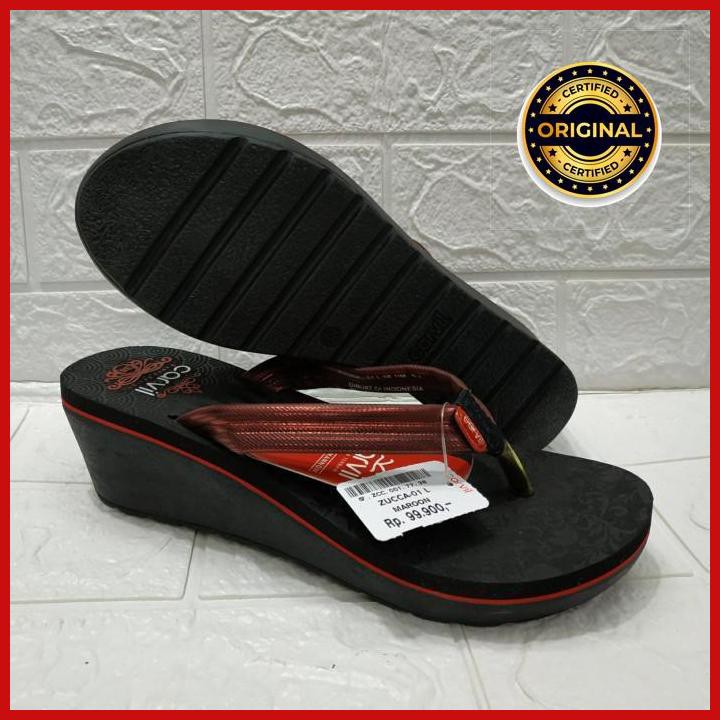 SANDAL JEPIT CARVIL ZUCCA 04 L SENDAL JAPIT WEDGES WANITA SPON SPONS - Maroon, 37