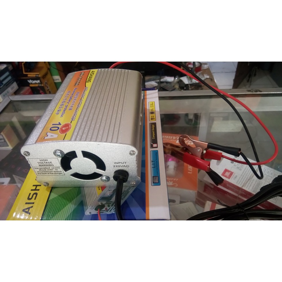 CHARGER AKI 12v 10 A BODY STAINLESS AISHANG BERKUALITAS