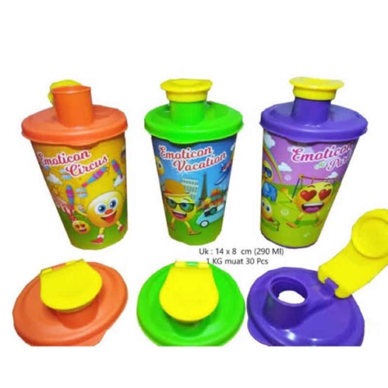 Gelas Tumbler Anak 300ml | Botol Minum Plastik Wadah Minuman Bekal Sekolah Anak2 Kartun Animasi | Souvernir Murah Ulang Tahun