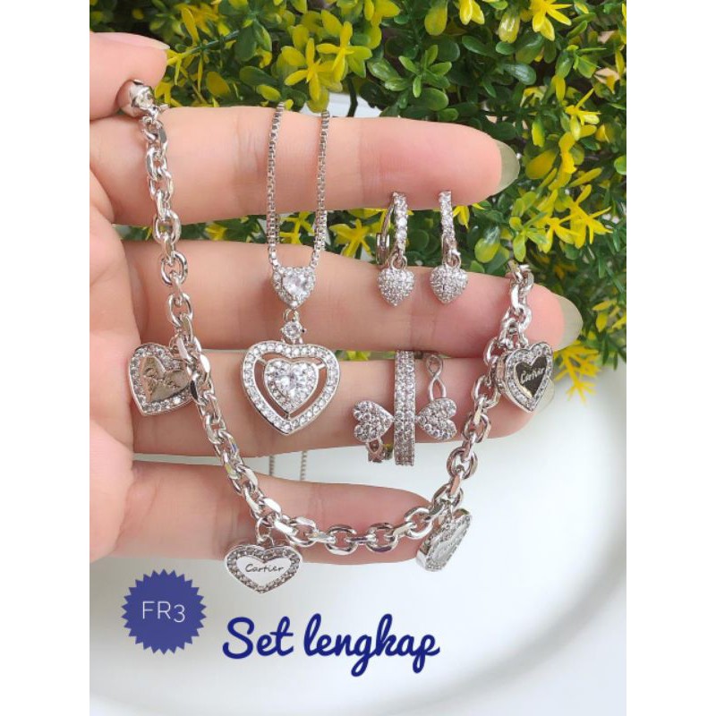 [xuping] paket perhiasan xuping set love silver berlian putih 091220