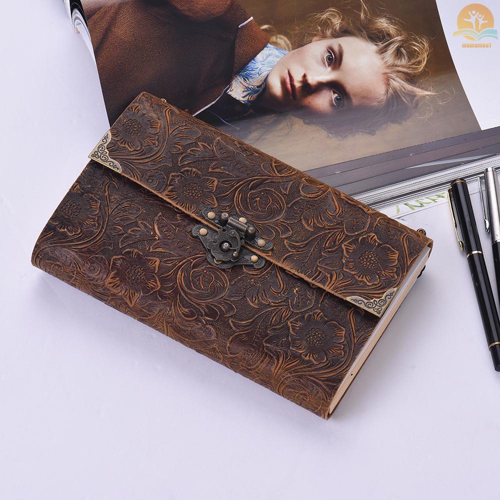 Handmade Embossed Pattern Soft Leather Journal Travel Notebook with lock and Key Diary Notepad Kraft Paper for Travelers Business Sketching &amp; Writing