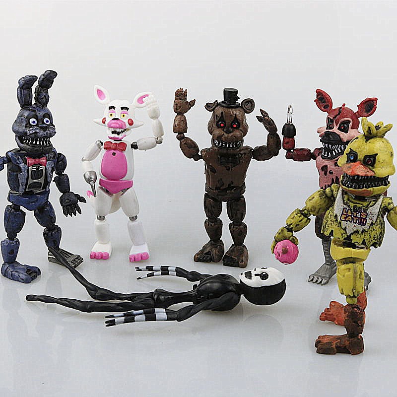 6pcs / set Mainan Action Figure Five Nights at Freddy 's Nightmare Freddy Chica Bonnie Foxy Bahan PVC Untuk Dekorasi Kue