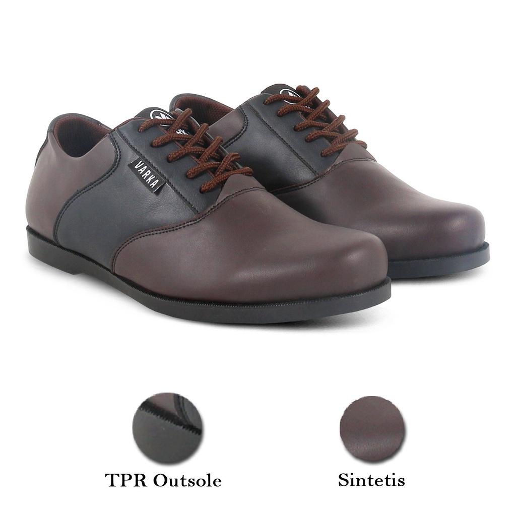 Sepatu Kasual Pria Kulit Sintetis V 6481 Brand Varka Sepatu Semi Formal Kerja Kantor Kuliah Trendi Berkualitas Warna Coklat