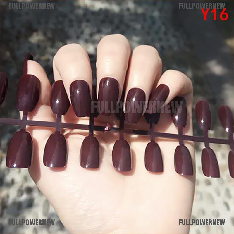 24 Pcs Kuku Palsu Bahan Akrilik Gaya Perancis Untuk Nail Art