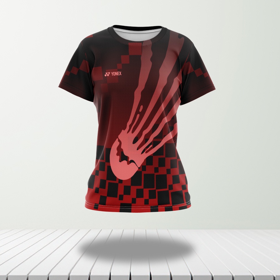 Baju Kaos Jersey Olahraga Badminton Bulutangkis Abstrak Wanita Custom Full Printing Art 02