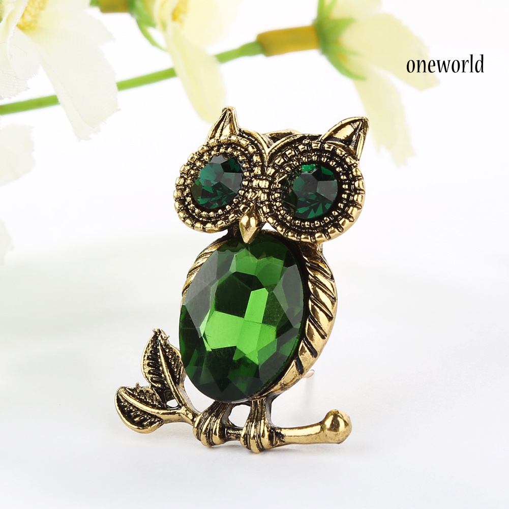 OW@ Women's Retro Rhinestone Cartoon Owl Brooch Pin Wedding Party Bridal Jewelry