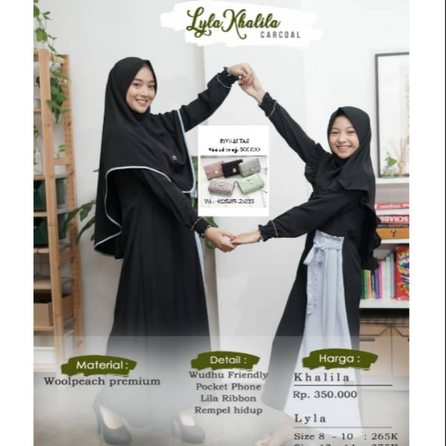Couple Ibu dan Anak Lyla Khalila Carcoal couple busana muslim