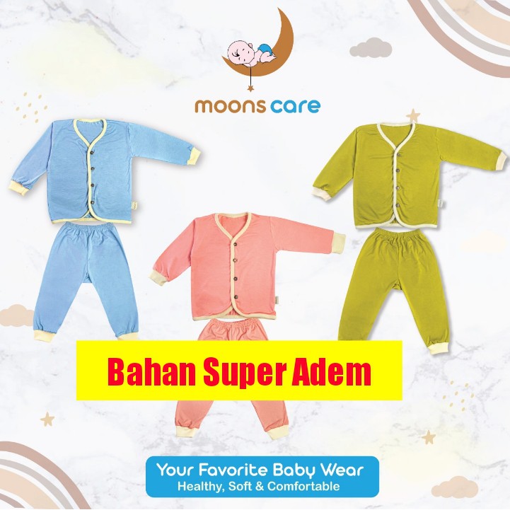 SML MOONS STELAN PANJANG POLOS KANCING STELAN BAJU BARU LAHIR NEWBORN BAJU BAYI BAJU PANJANG MOON'S