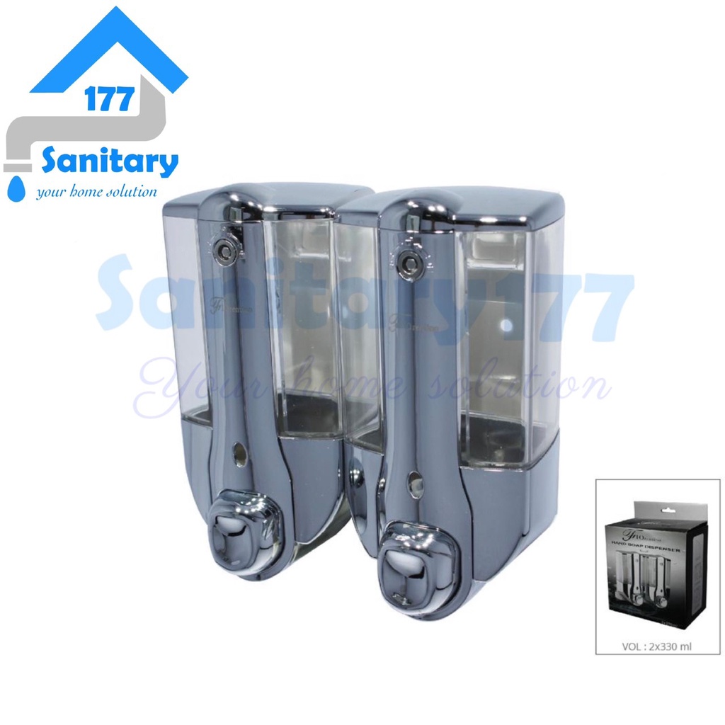 Tempat sabun cair double 330ml x2 chrome F7120- dispenser soap sabun shampo sanitizer cuci tangan rak sabun