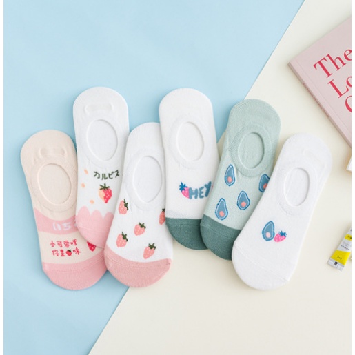 ⭐️𝐈𝐇𝐒 𝟑𝟏𝟒⭐️Kaos Kaki Pendek Invisible Socks Motif Buah Kaos Kaki Setumit Bawah Kaki Mata Fashion Japan-6