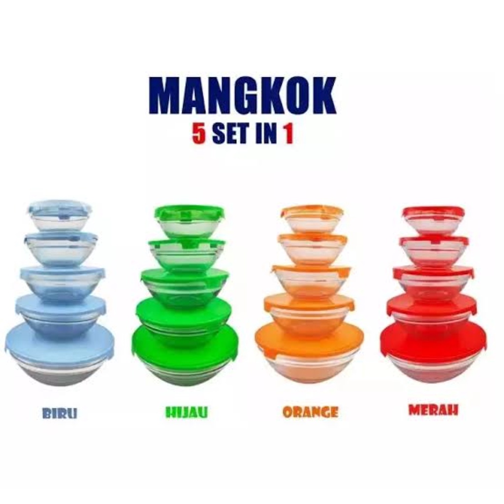 Mangkok kaca + tutup perSet isi 5 pcs