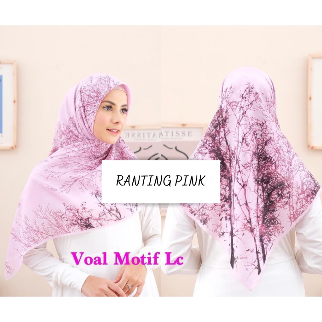 COD Hijab Motif Segiempat Denay KW Ranting Pink Premium Laser Cut Voal Premium Termurah