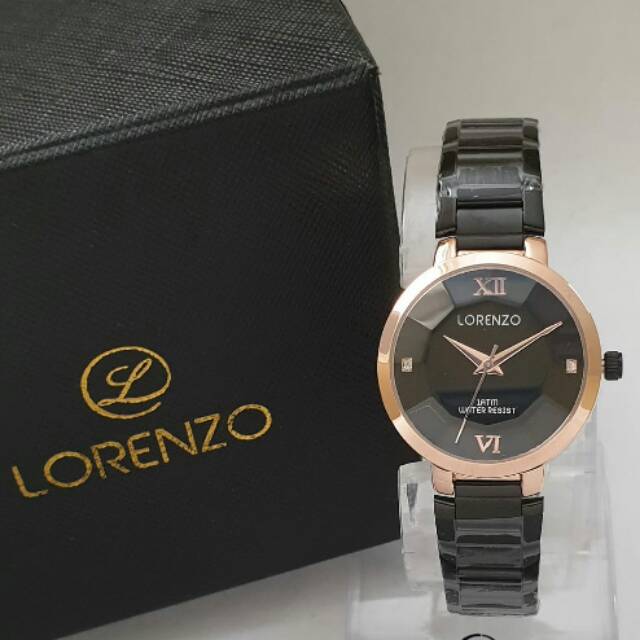 JAM TANGAN WANITA LORENZO 1059 ROSE HITAM ORIGINAL