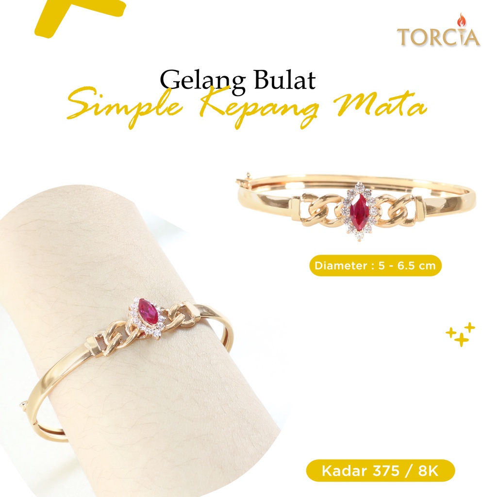 Gelang Bulat Emas Asli Simple Kepang Mata Kadar 375 Torcia