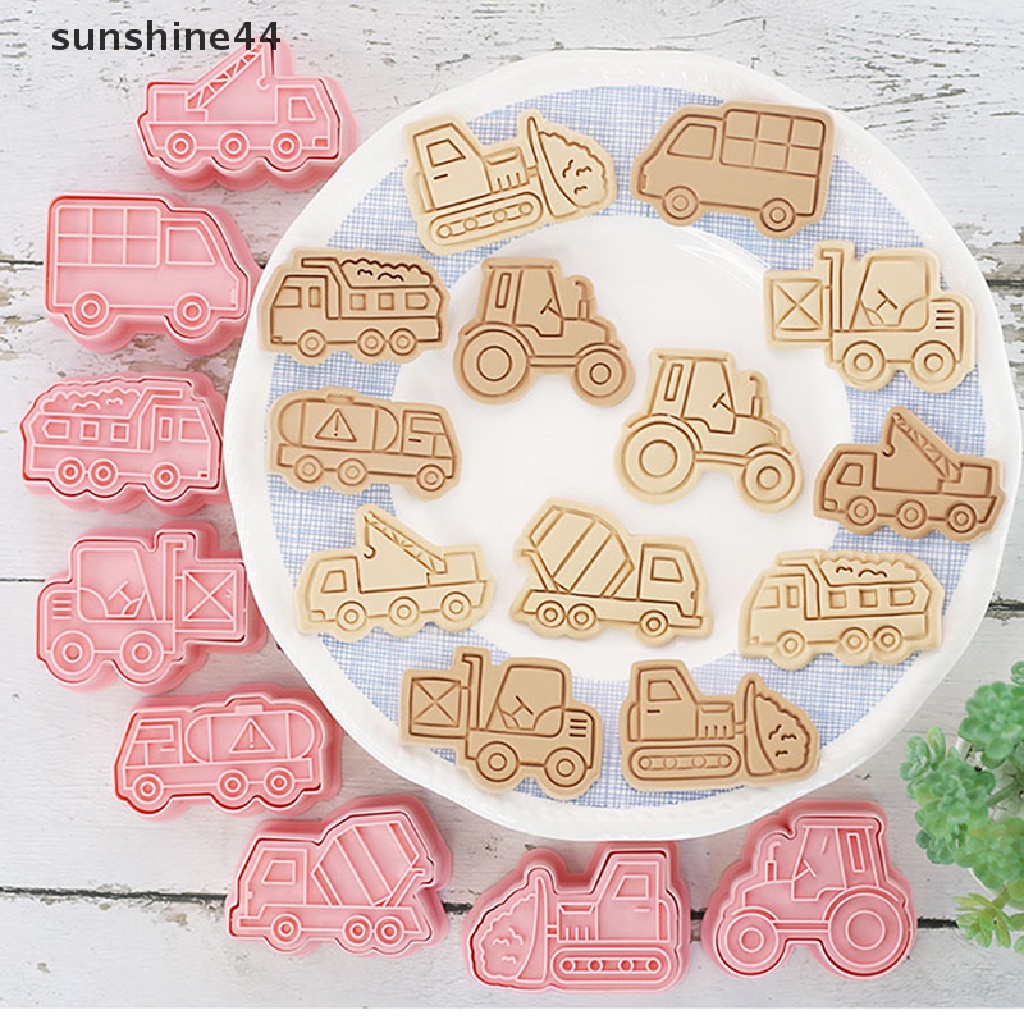 Sunshine 8PCS Cetakan Biskuit / Cookie Bentuk Truk Konstruksi 3D Bahan Plastik