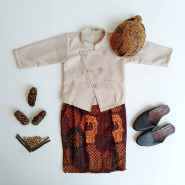 SET BESKAP ANAK & ROK CELANA BATIK & BLANGKON (KREM CREAM MOCCA IVORY)