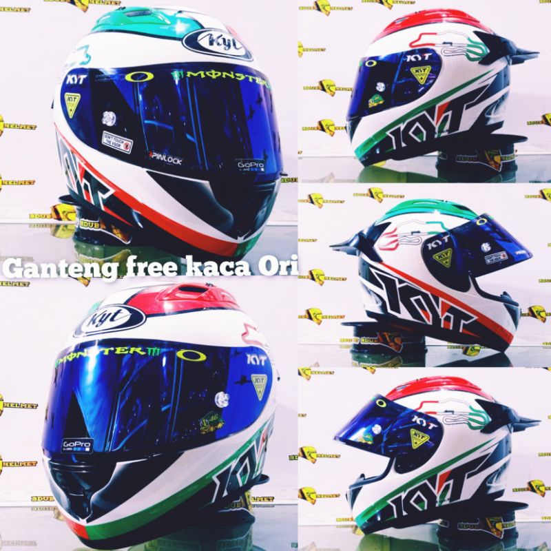 helm kyt full face rc seven motif #19 black white blue paket ganteng 100% baru Ori kyt-Paket ganteng top8