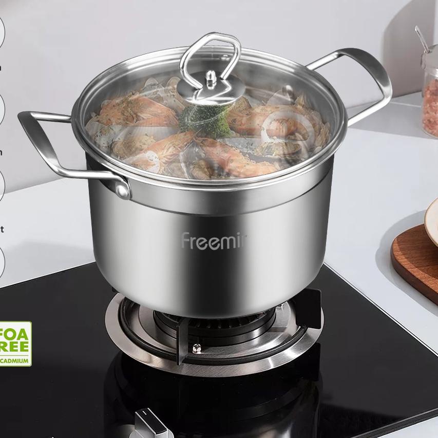 NEW ARRIVAL  9.9 [SPECIAL PRICE] freemir Panci Kukus 28 cm Tutup Kaca Panci Rebus 20 cm Stainless St