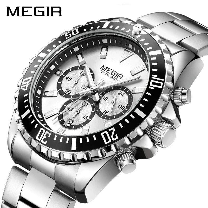 MEGIR 2064 Jam Tangan Pria Analog Chronograph Tali Stainless Luminous WATCHKITE WKOS