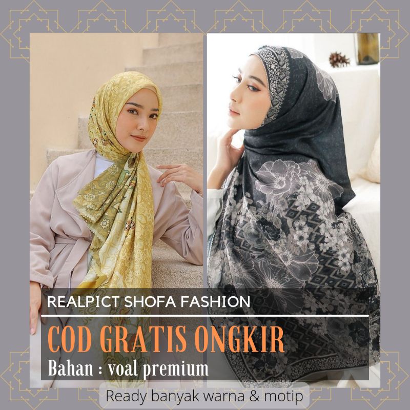 COD Hijab/jilba segiempat voal motip premium lasercut scarf shofascarf