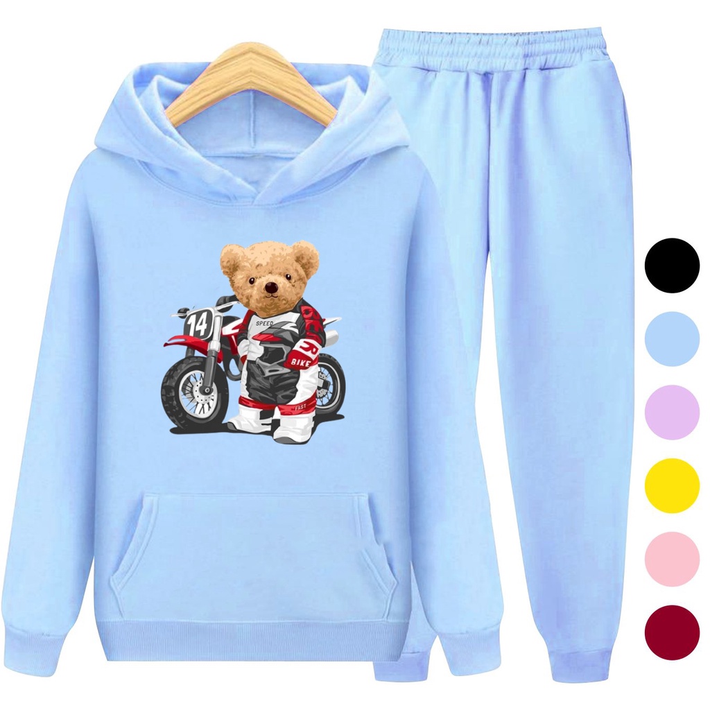 Setelan Sweater Anak + Celana TEDDY BIKE / Set Sweater Hoodie Anak Laki - Laki - Remaja Kekinian Viral Terbaru