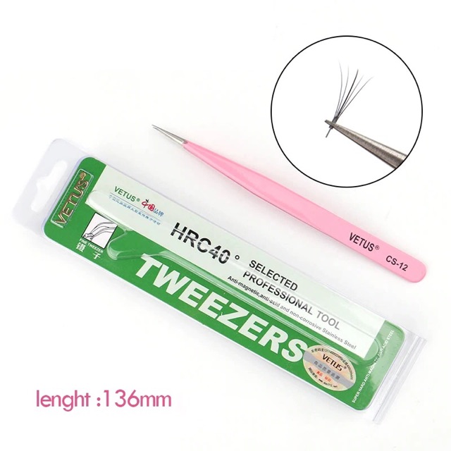 Pinset vetus pink ORI tweezers vetus original pinset lurus bengkok eyelash nail art pinset serbaguna