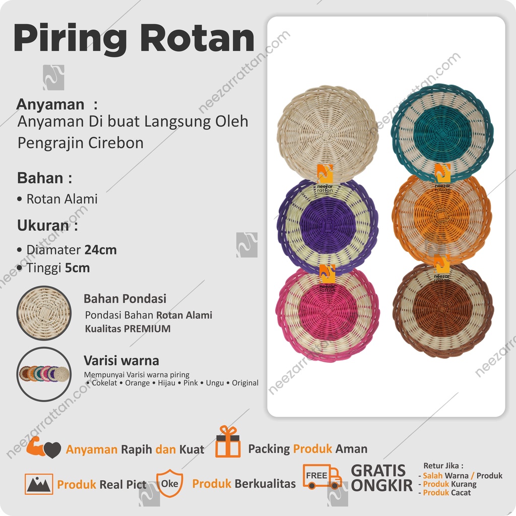 Piring makan Anyaman Rotan Warna Asli Cantik Unik