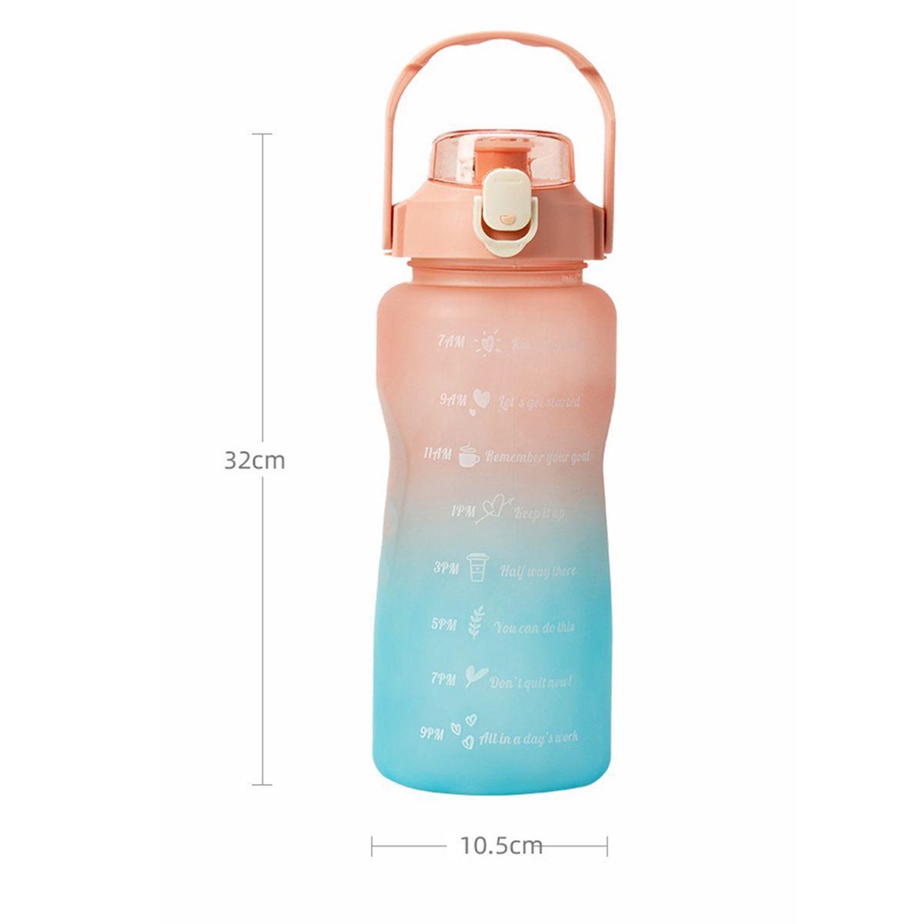 [Elegan] Botol Air Minum Outdoor 2L Warna Gradasi Dengan Sedotan Plastik Botol Minum Kapasitas Besar