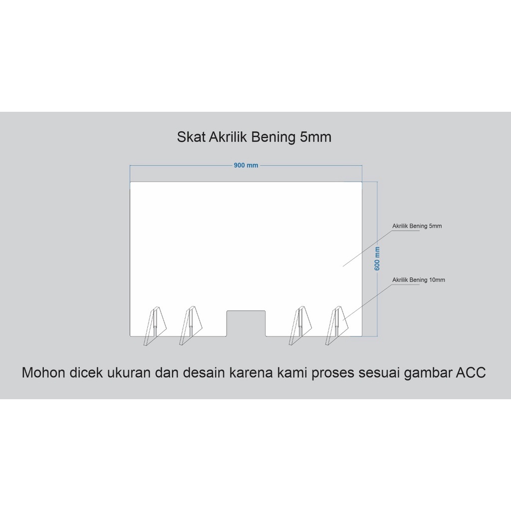 SEKAT/PARTISI/PEMBATAS AKRILIK ukuran 90x60 CM AKRILIK TEBAL 5MM